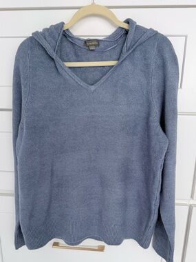 Style & Co. Hooded V-Neck Sweater in Slate Blue